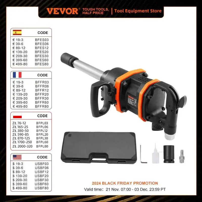 VEVOR 1 Inch Air Impact Wrench, Up to 3160 ft-lbs High Reverse Torque Output 1