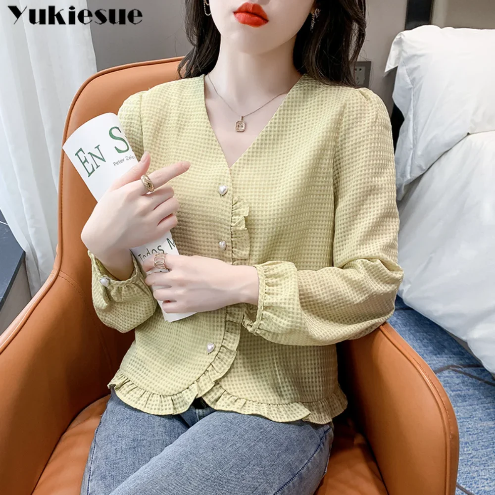 気質シャツ女性の長袖通勤スタイル春の新フリルエッジシフォンシャツ木耳エッジ多用途デイリーシャツ