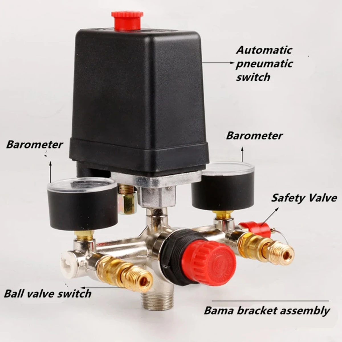 Air Compressor Pressure Switch Control 220-380V Aluminum 90-120PSI Air Compressor Pressure Switch Manifold Regulator Gauges