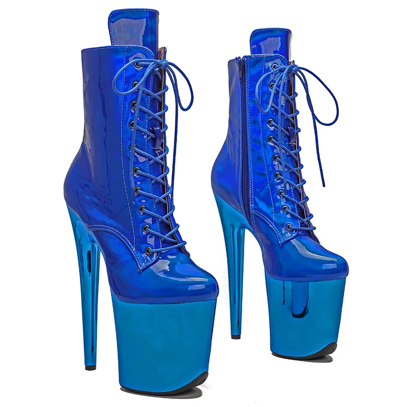 Leecabe  20CM/8Inch Trend fashion metal material upper electroplate high heel platform stripper heels  Pole Dance boots