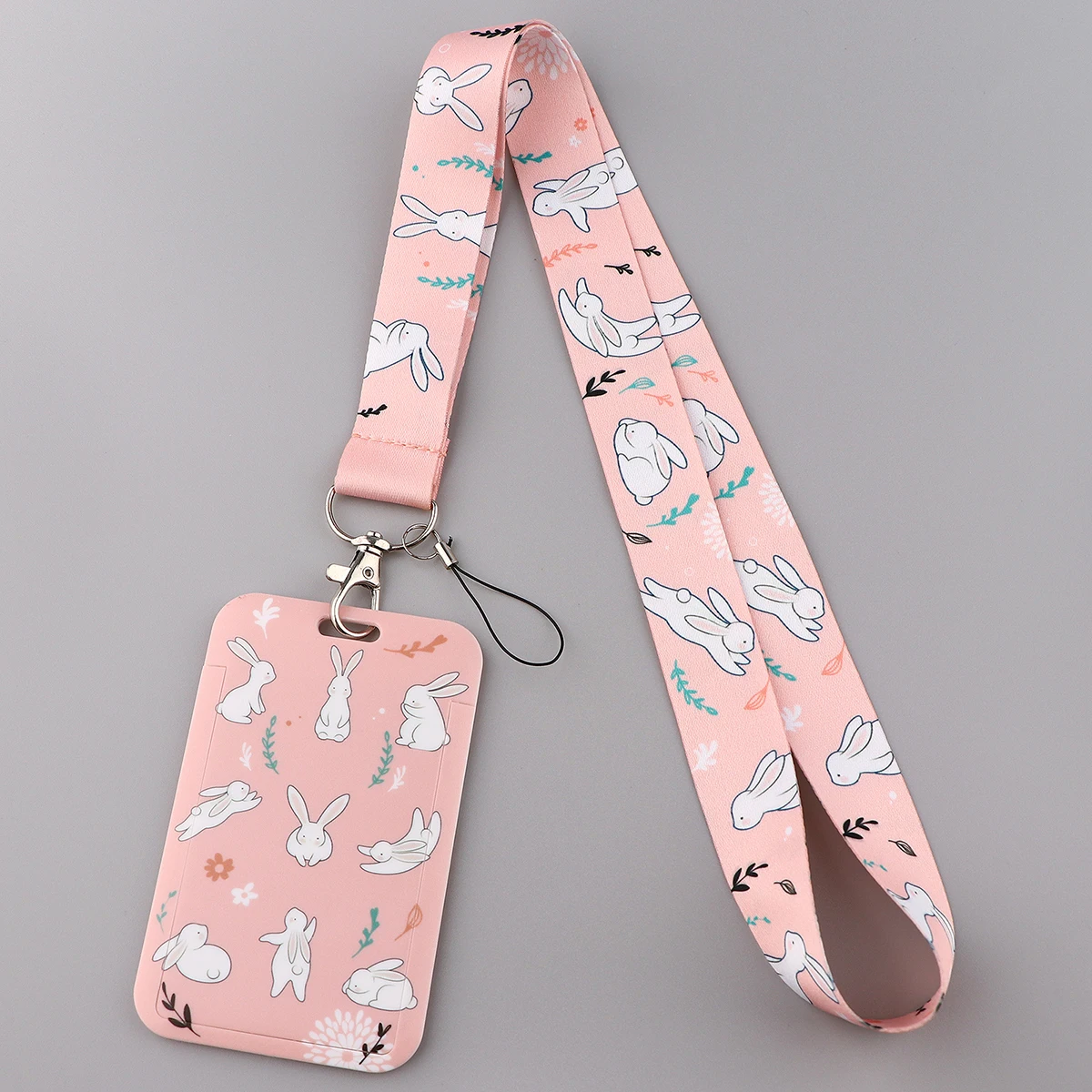 Cartoon Pink Lanyard  Cute Rabbit Neck Strap Key Lanyard ID Card Gym Phone with USB ID Holder DIY Lanyards