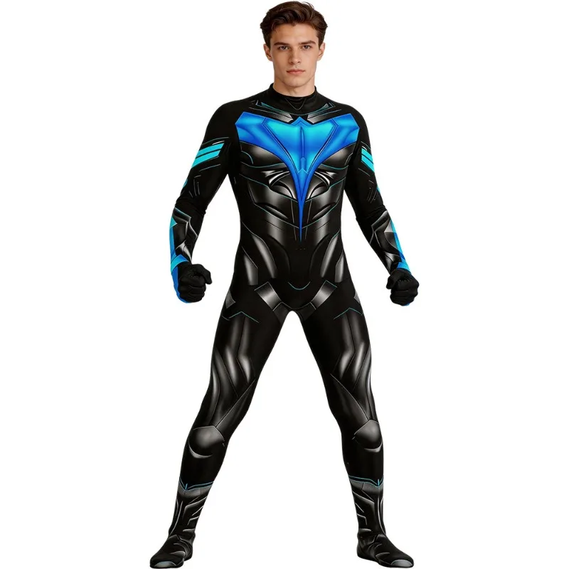New Halloween Cosplay Costume Nightwing Hero Digital Print Onesie Carnival Theme Party Role Playing Outfits for Adult Men Boys