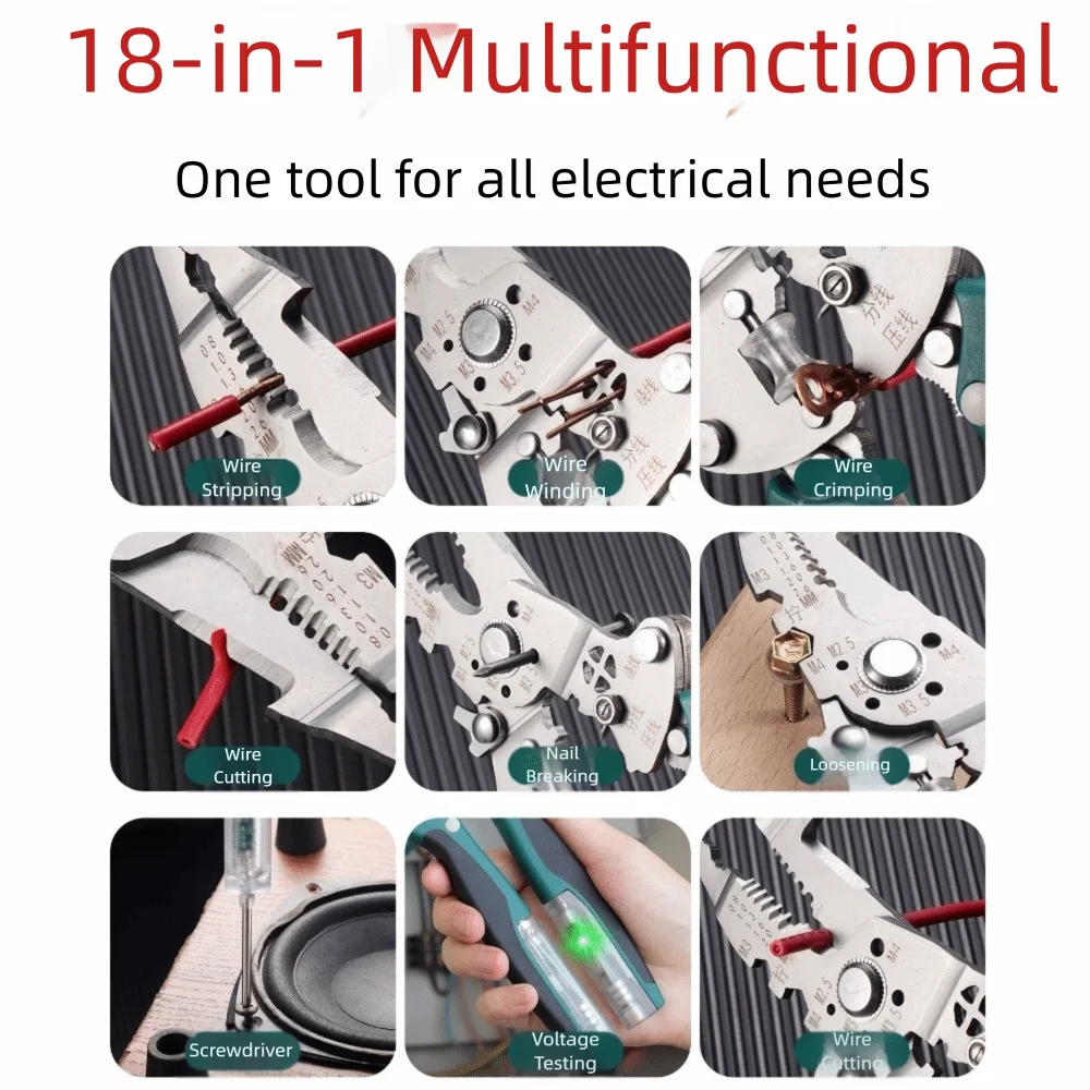 

Многофункциональные плоскогубцы 18 в 1, складные плоскогубцы для зачистки проводов, двойная обмотка электрического тестового провода