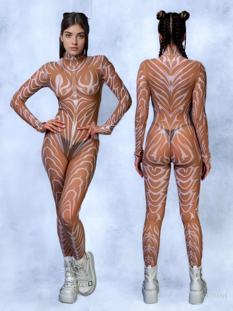 

Women's Cyberpunk Dark Mesh Bodysuit Halloween Party Role Play Sexy Tights Rave Party Carnival Bodysuit Stage Performance Suit