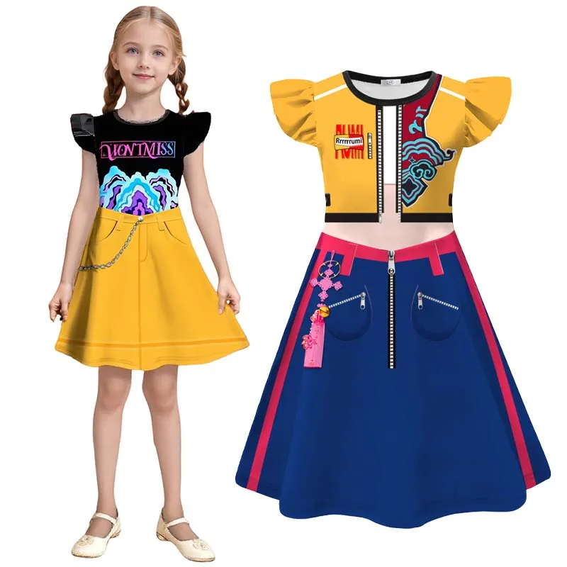 

Anime Singers Demon Mira Rumi Costume Hunters Cosplay Dress 3D Print Halloween Party Dresses Stage Outfits for 3-12 Years
