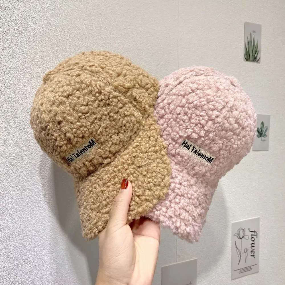 Gorra de béisbol informal a prueba de frío para mujer, gorro de imitación de lana de cordero, suave, de felpa, a prueba de viento, cálido, para deporte al aire libre