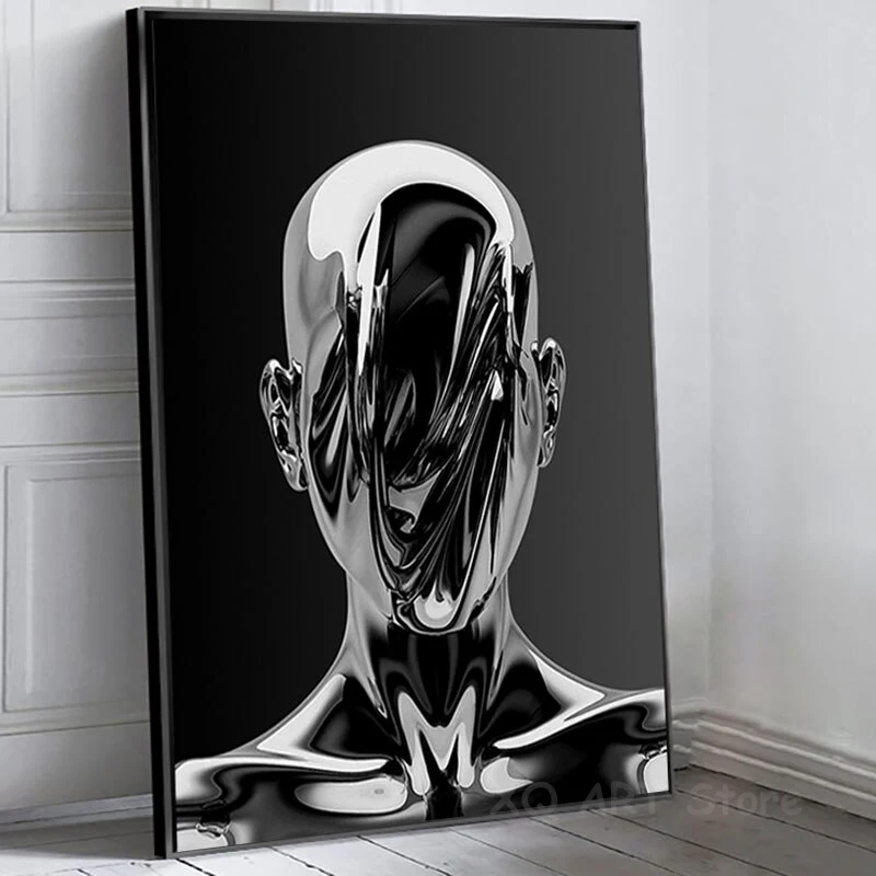 

Lupeishop Nordic Metal Figure Statue Canvas Painting Abstract Sculpture Poster and Prints Wall Art Picture for Living Room Decor