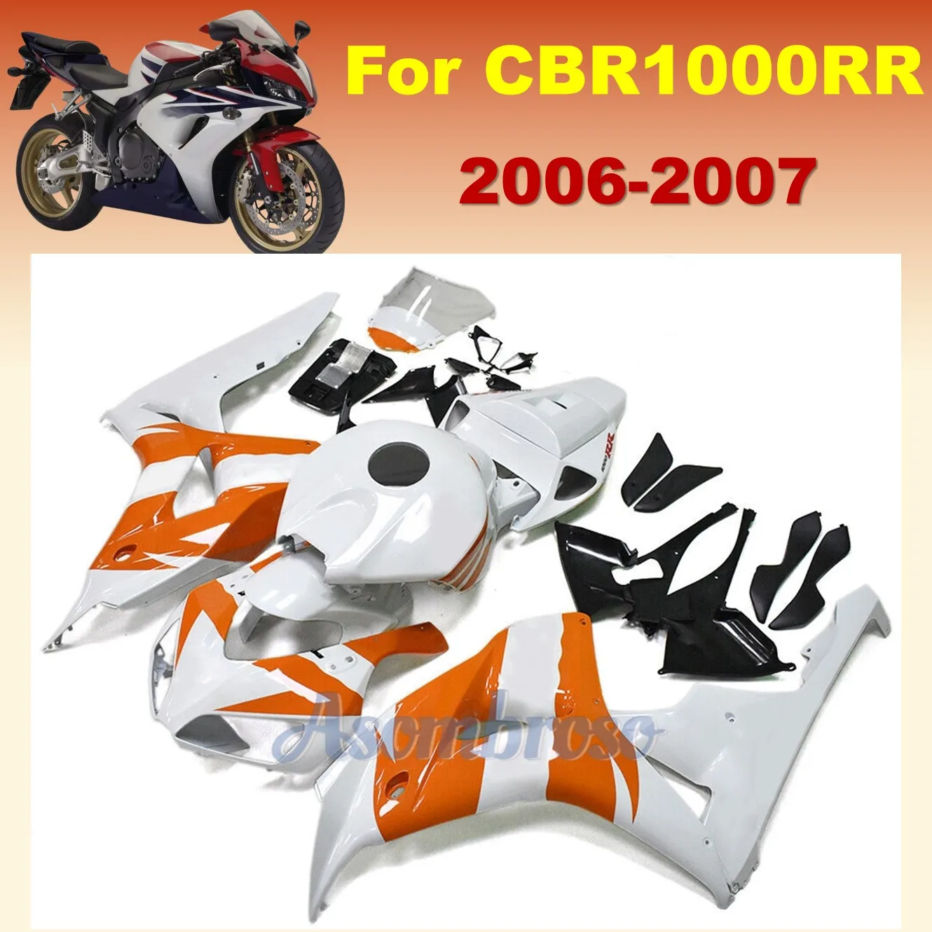 

High Quality Injection Molding Fairing kit for CBR1000RR 2006 2007 CBR1000 RR 06 07 CBR 1000RR white orange painted bodyset
