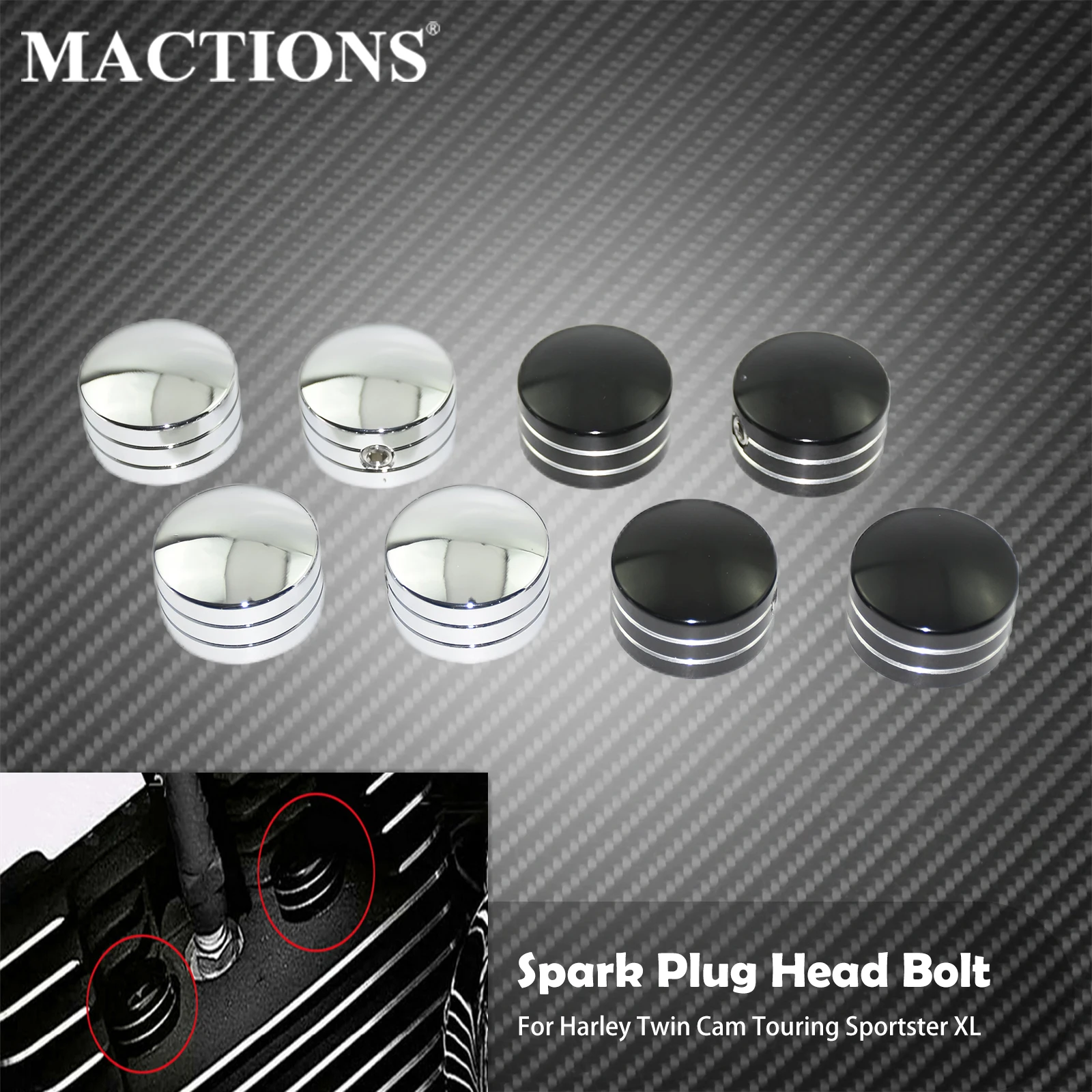 Motorcycle 4PCS Spark Plug Head Bolt Cap Cover Plug Black/Chrome For Harley Twin Cam Touring 1999-2017 Sportster XL 883 1200 48