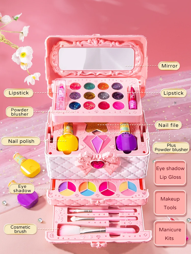 Girl Makeup Kit Toy Simulation Cosmetics Box Lipstick Doll Set Role Play Fashion Beauty Game For Children 6 Year Gifts