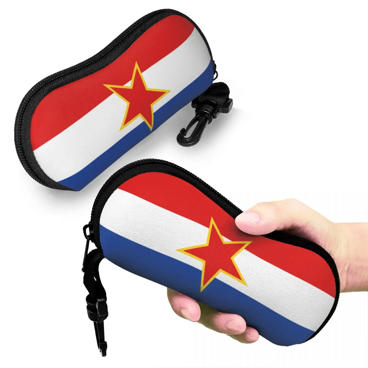 Caso de óculos impresso com zíper, Flag Sunglasses Box, Eye Contatos Case