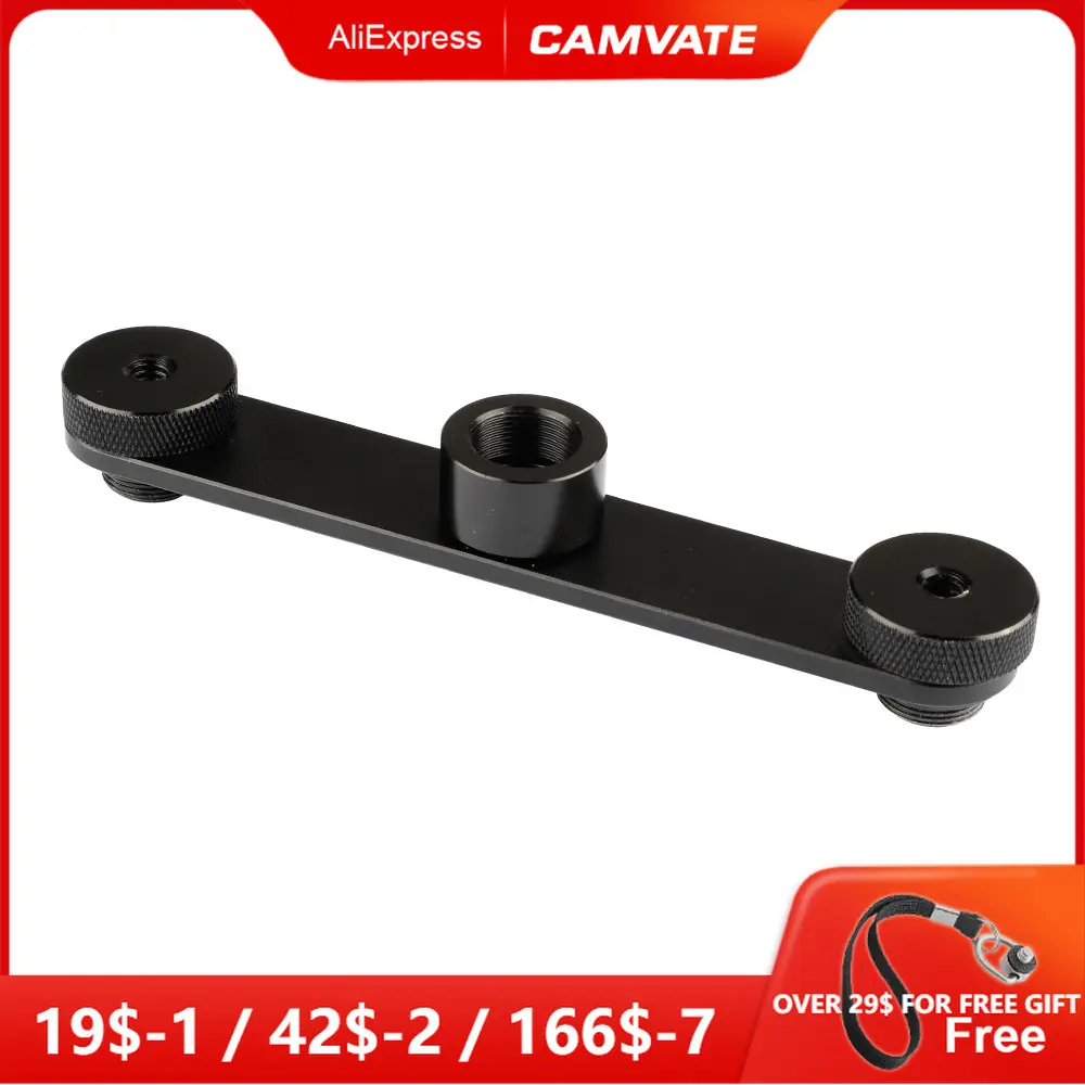 

CAMVATE Double Microphone Mounts Bracket T-bar Mic Mount of 1/4"-20 Female to 5/8"-27 Male Screw