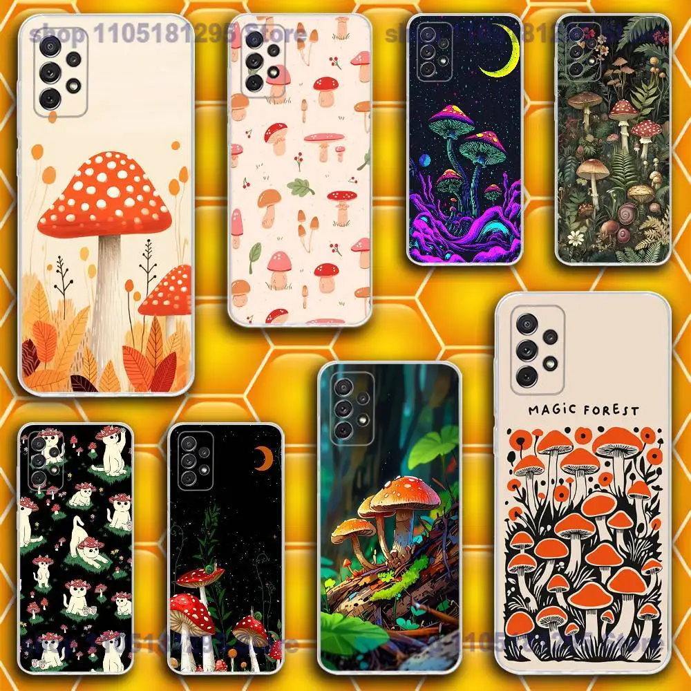 

Cute Mushroom Phone Case For Samsung S25,24,23,21,22,20 FE lite,S10,9,PIus Note20ultra Soft Transparent
