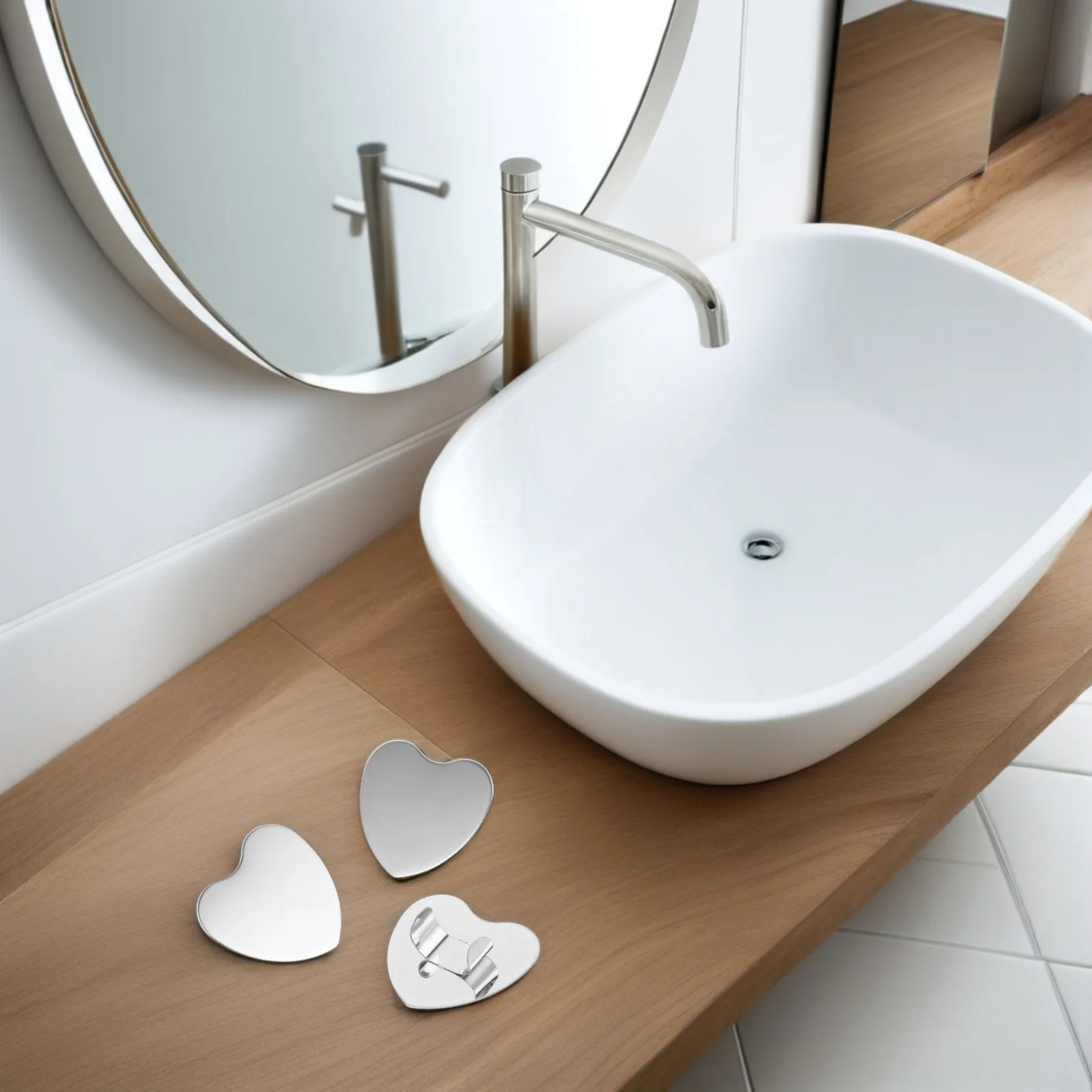 3pcs Heart-Shaped Makeup Mirror Stainless Steel Handheld Palette For Travel Home Office Touch-Up Nail Art, Small Eyeshadow