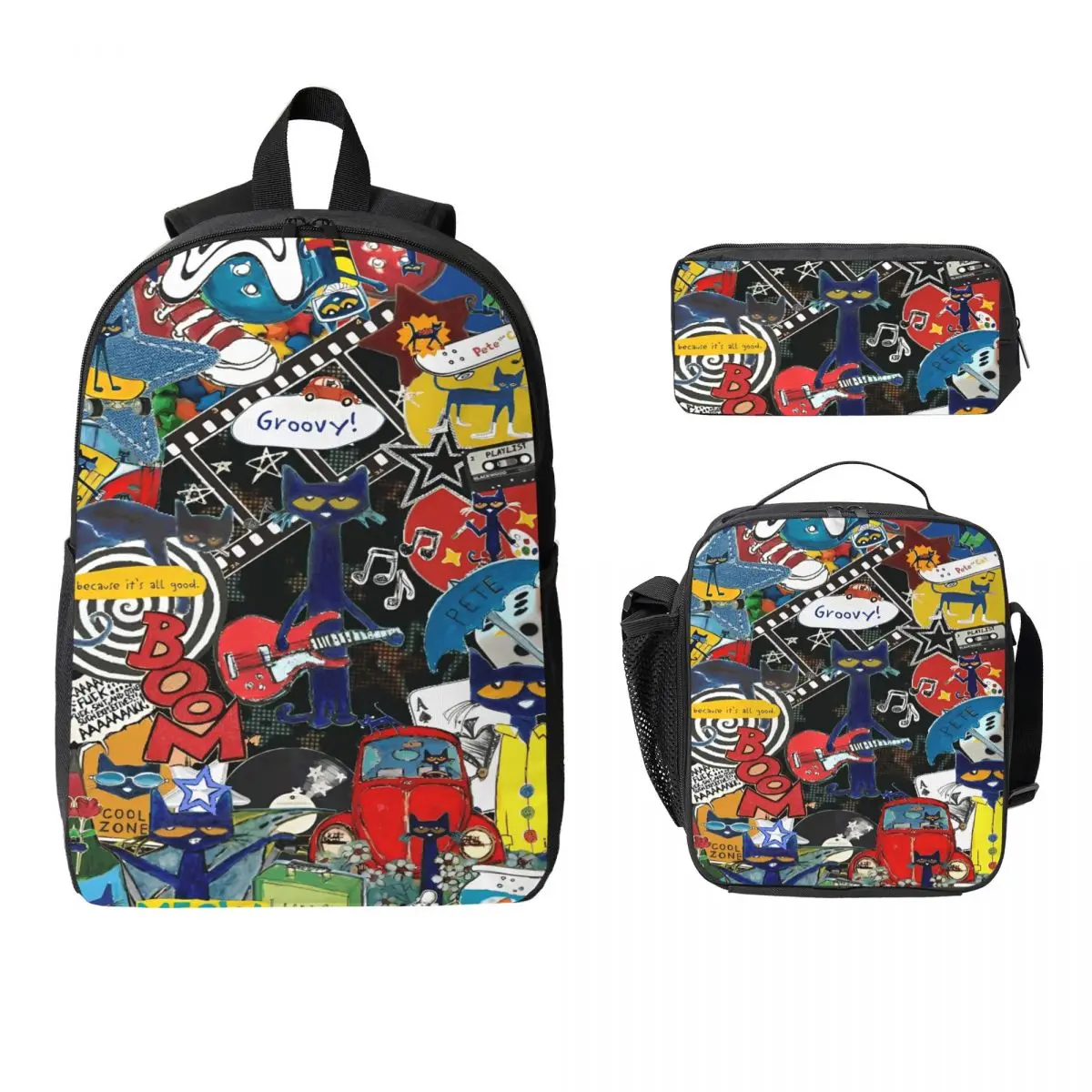 

Pete The Cat Theme School bags Set for Kids Cartoon Cats Pencil Boxes Backpack Sets with Lunch Box For School Students Knapsack