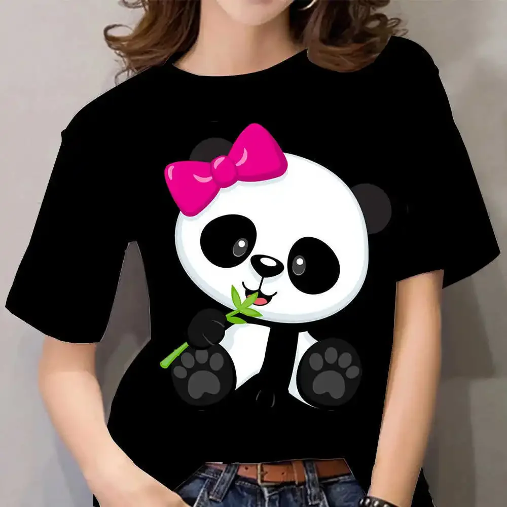 new style Panda Print Women's Casual Short Sleeve Fashion Everyday Everything T-shirt Oversized T Shirt  Aesthetic Clothes Tee