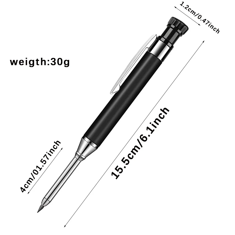 2,8 mm massives Zimmermanns-Druckbleistift-Set aus Metall mit Bleistiftspitzer und Kappe für die Holzbearbeitung, Tiefloch-Markierungsstift – Detail 7