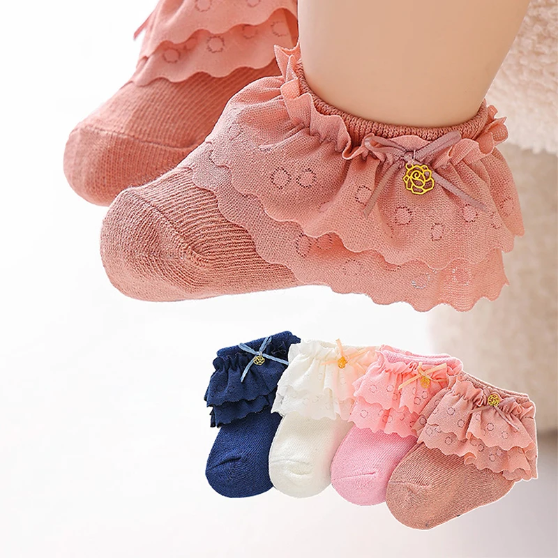 

Suefunskry Toddler Girls Ruffle Socks Soft Double Lace Frilly Socks Princess Ankle Socks Kids Bow Socks