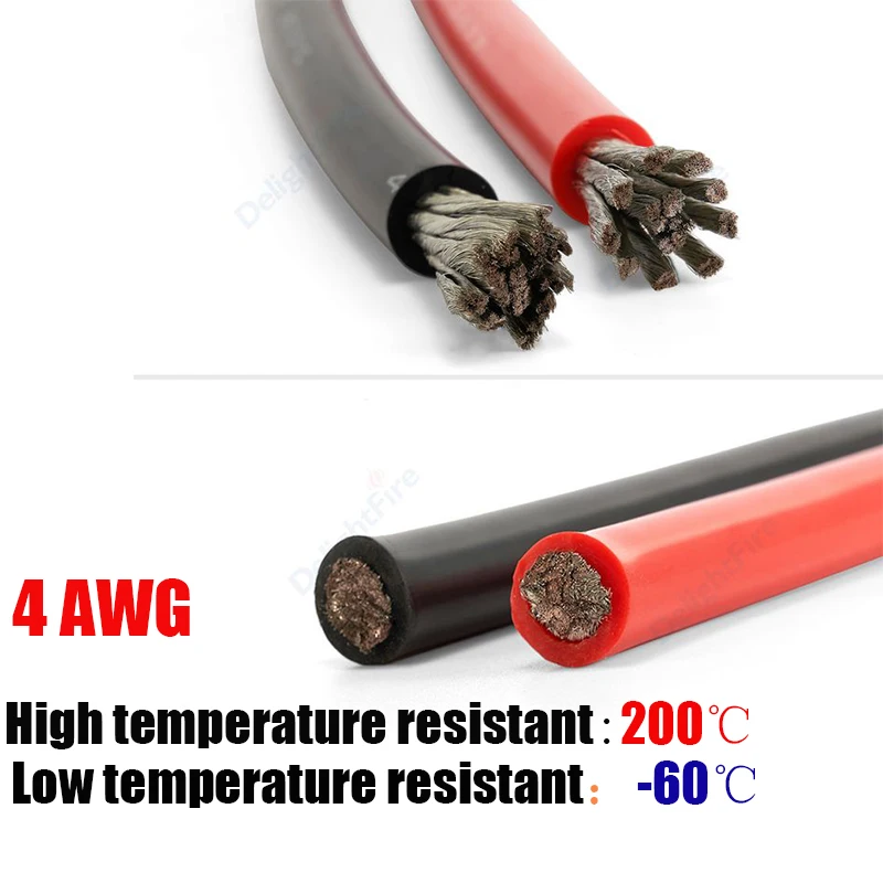 4awg Silicone Cable 4AWG Soft Heat Resistant Electrical Wire 1m 2m 3m 4m 5m for Solar Panel Printer Inverter Auto Electronics