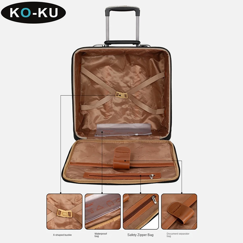 KO-KU  High-grade Business PU Leather Trolley Case Universal Wheel 16 Inch Travel Bag Suit Boarding Box Oxford Cloth Luggage Set