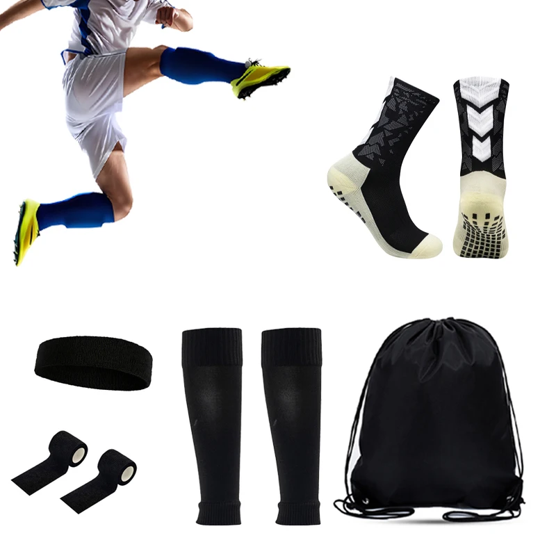 

5PCS Set Breathable Soccer Sporty SocksNon Slip Leg Cover Hair Band Storage Bag Bandages Soccer Socks Basketball Socks