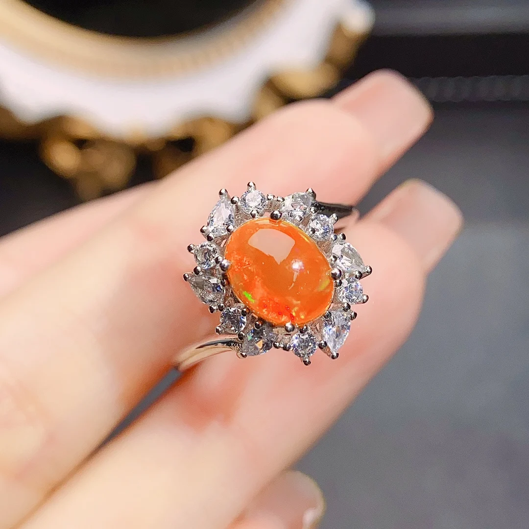 

Кольцо с натуральным огненным опалом 7*9 мм, стерлинговое серебро S925, сертификат, цветочный дизайн, изысканные модные очаровательные свадебные украшения для женщин FS