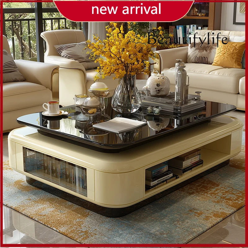 A Glass Coffee Table Living Room Household Double-layer Heightened Tea Table Modern Simple Hollow Coffee Table