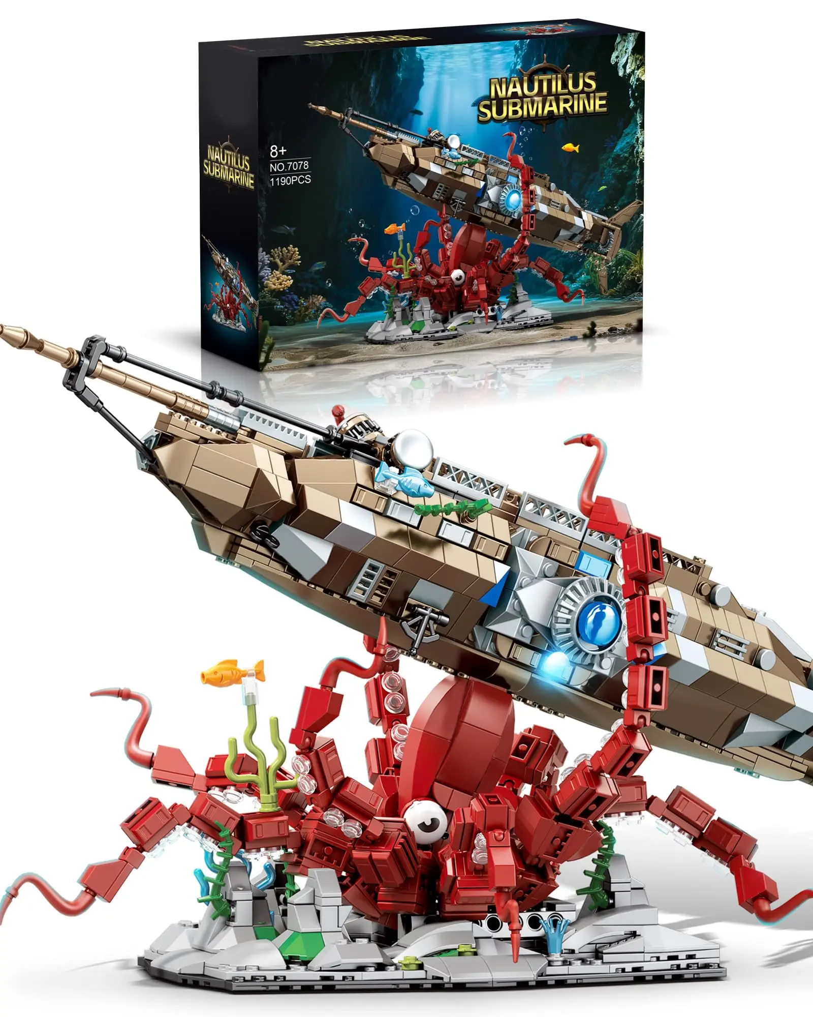 

Octopus and Submarine Building Block Set Ocean Animals Series Toys Perfect as a birthday gift for boyfriends or boys (1190Pcs)