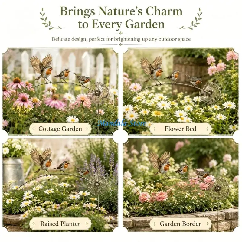 U2JC Three Bird Metal Stake for Garden Rows Lawn Display Garden Animals Stake
