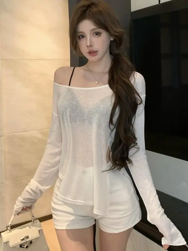 Summer New Women's Long Sleeve T-Shirt Thin Sun Protection Cover up Slimming Versatile Top Casual Style Regular Fit Korean Se...