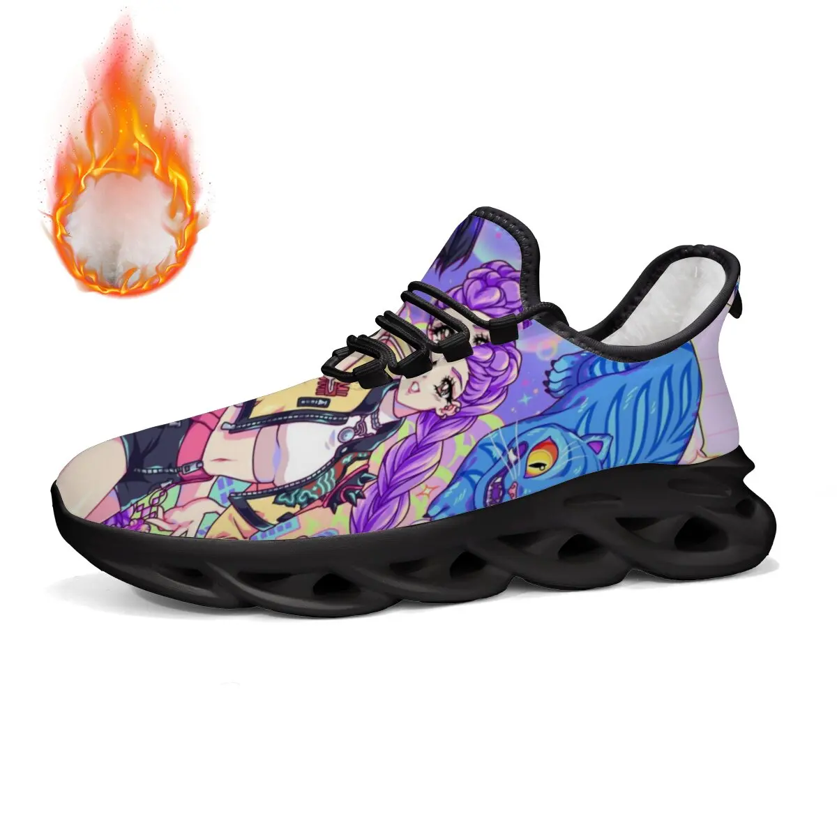 

Women's Fleece Sneakers Anime Girl Blue Panther Colorful Print White Wave Sole Warm Sports Casual Shoes Zapatos De Mujer