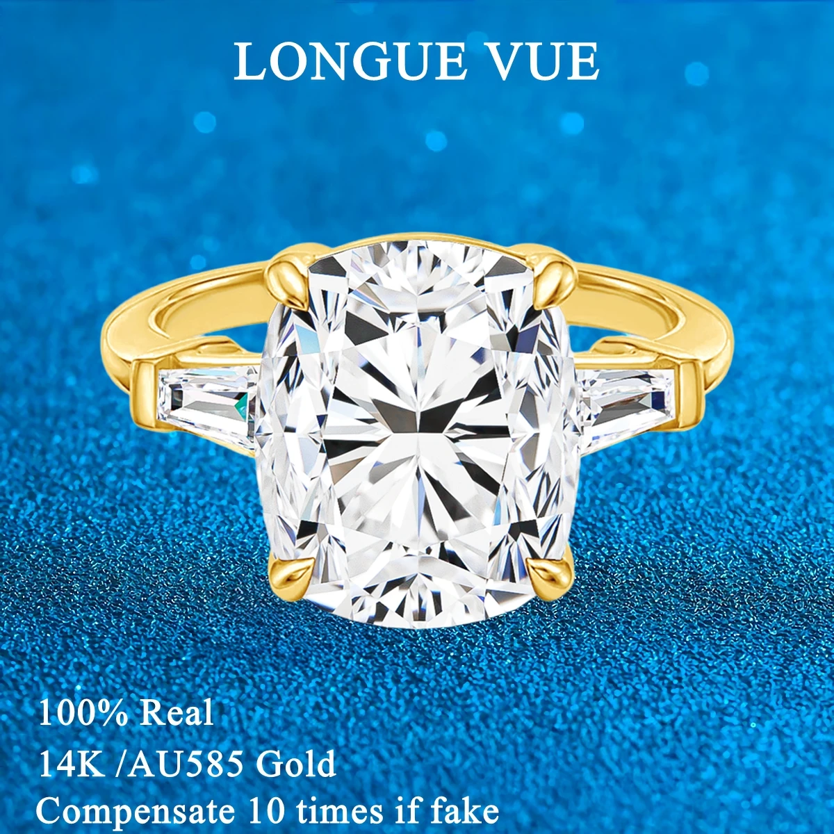 14K Gold 8ct Cushion Cut Moissanite Rings for Men Women AU585 Gold Pillow Lab Diamond Wedding Ring Super Shiny Engagement Jewelr
