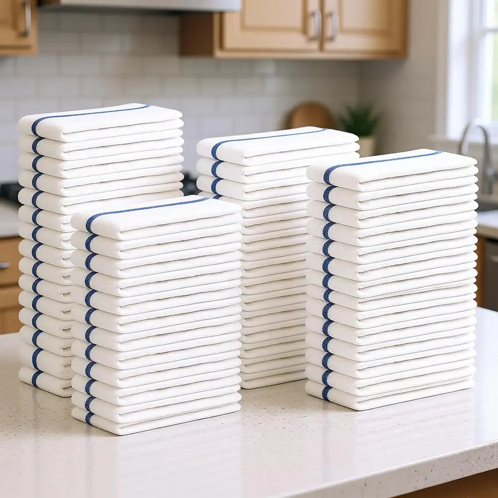 

Набор из 60 кухонных полотенец Blue Stripe, 16x19, универсальные, впитывающие, многоразовые, для мытья посуды и уборки.