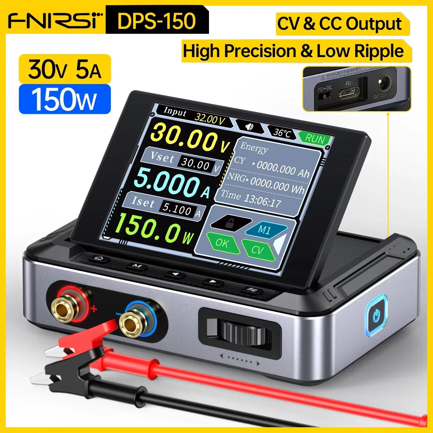 

FNIRSI DPS-150 DC Regulated Power Supply CNC Adjustable 30V 5A Digit Display Mini Portable Regulator Switching Power Supply