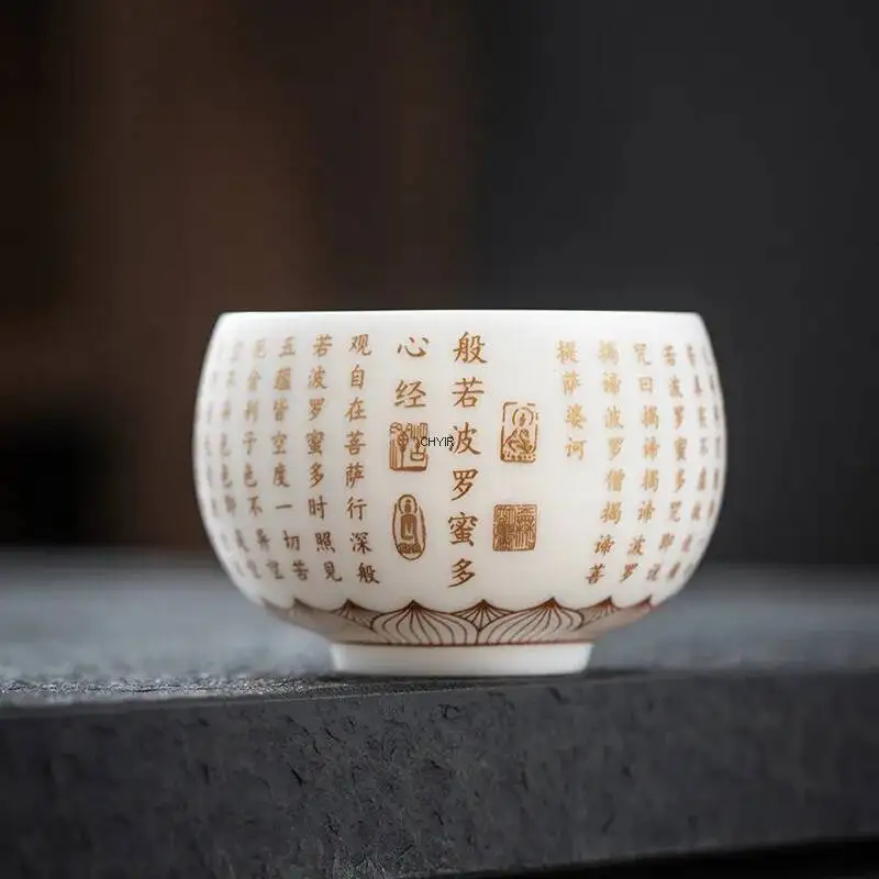 

Yangzhi Jade Hundred Blessings Heart Sutra Чайная чашка Белый фарфор Подарочная чайная чашка Чайная чаша Кунг-фу Чайный набор Персональная чашка Master Cup