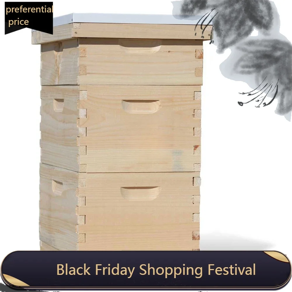 

Amish Made in USA Complete Langstroth Bee Hive Includes Frames and Foundations (2 Deep, 1 Medium)