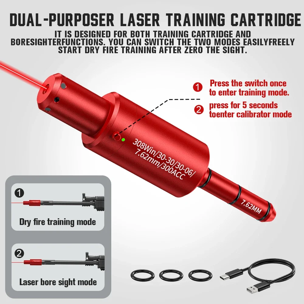 Tactical 22LR 9mm 30-30 .25 .27 .177 7mm 223rem 7.62x39 12GA Laser Training Bullet Red Dot Bore Sight Airsoft Dry Fire Snap Caps