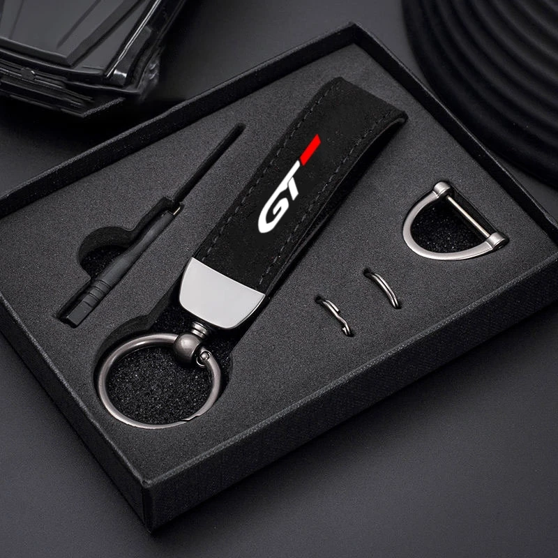 New Women Men Luxury Car KeyRing Suede Leather Car Keychain Accessories for Peugeot gt gti gtline 508 5008 3008 208 2008 308