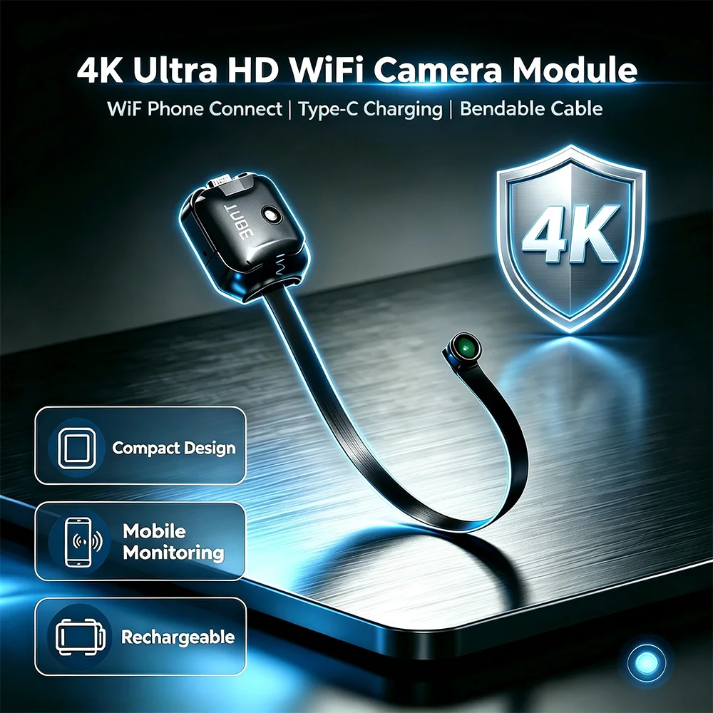מצלמת מיני 4K HD משודרגת עם WiFi, צפייה מרחוק, זיהוי תנועה ומעקב ביתי