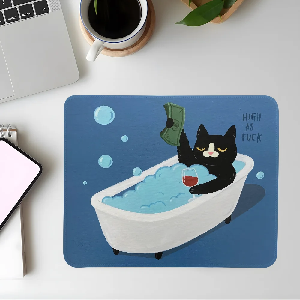 St.aftercigs Kawaii Black Cat Mouse Pad Esports Mousepad Laptop Computer Locking Edge Office Desk Mat Rubber Small Anti Slip Pad