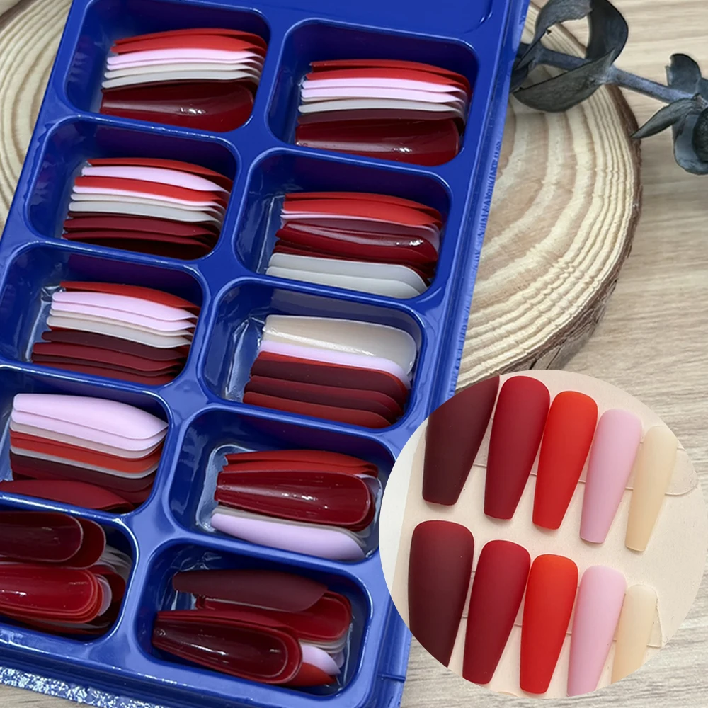 120pcs Red Tone Long Ballet Matte False Nails Nude Pink,Red,Blue,Black Colorful Combo Press on nails Extension Manicure Tip DIY