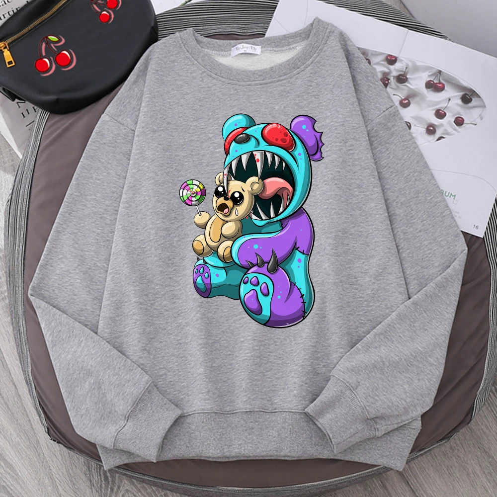 Autumn Casual Woman Pullover Let Me Eat Your Horrible Bad Bear Printing Hoody Fleece Sweatshirt Loose Warm Female Streetwear