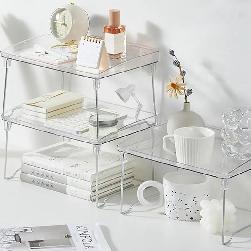 

Acrylic Risers For Display Clear Foldable Storage Shelf Acrylic Display Risers Multi-Layers Stand Tray Small Holder Rack For