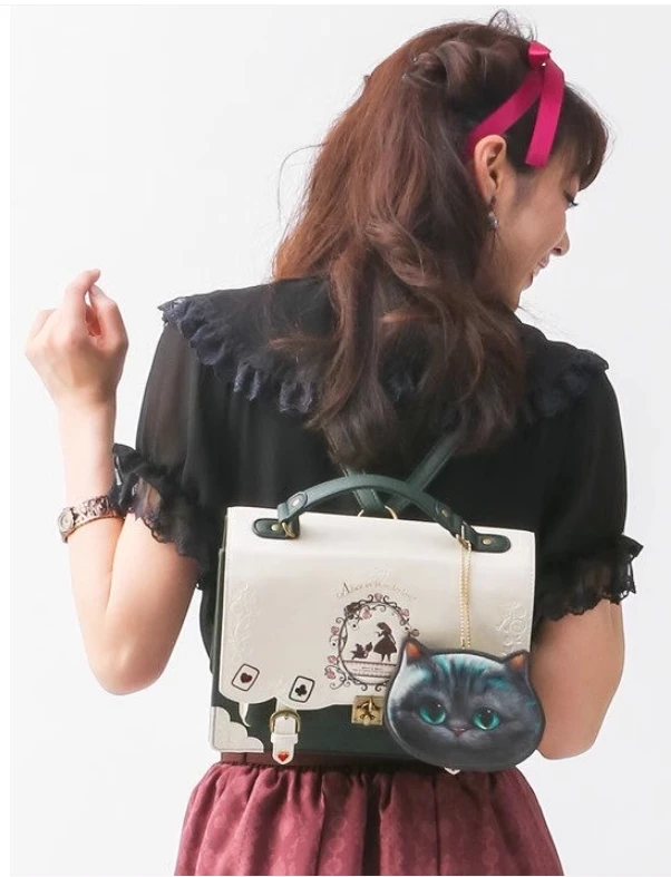 

Japanese retro playing card silhouette painting female messenger bags lolita backpack fairy bags handbag for women