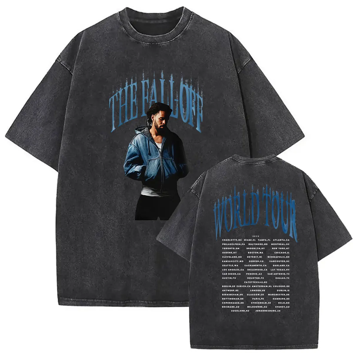 Vintage Washed J.Cole The Fall Off Tour 2026 T-Shirts für Herren und Damen – Modische Gothic Hip-Hop Loose Fit Kurzarm-T-Shirts – Detail 4