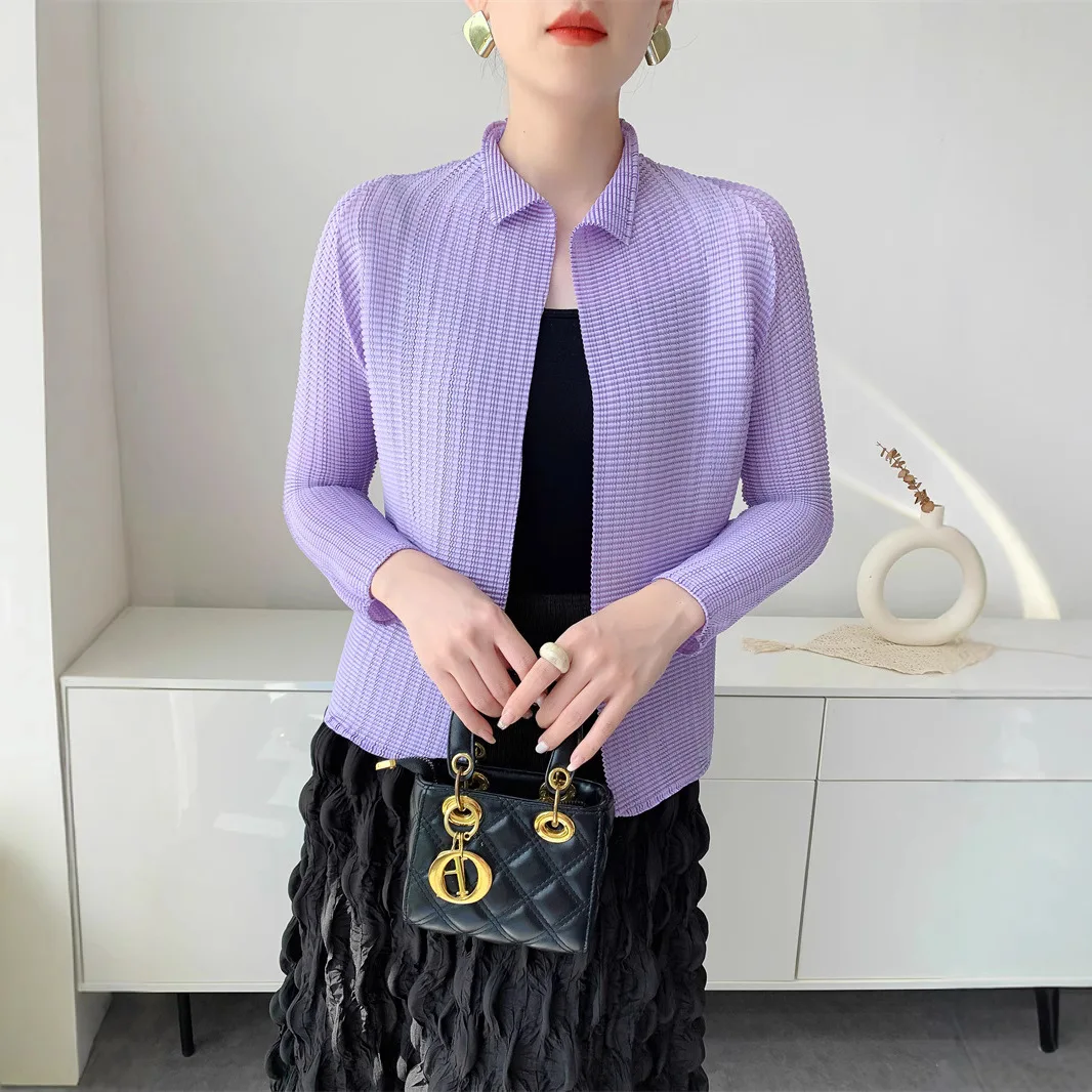 Miyake-stijl geplooide top 2025 vroege herfstjas geplooid dames superelastisch en vloeibaar maïskorrelvest