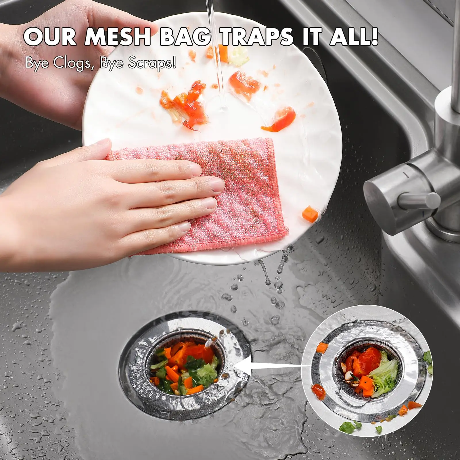 Confezione da 200 sacchetti in rete per filtro per lavello da cucina, coperture di scarico per lavello usa e getta anti-intasamento, reti filtranti per lavello da cucina essenziali, adatte a M