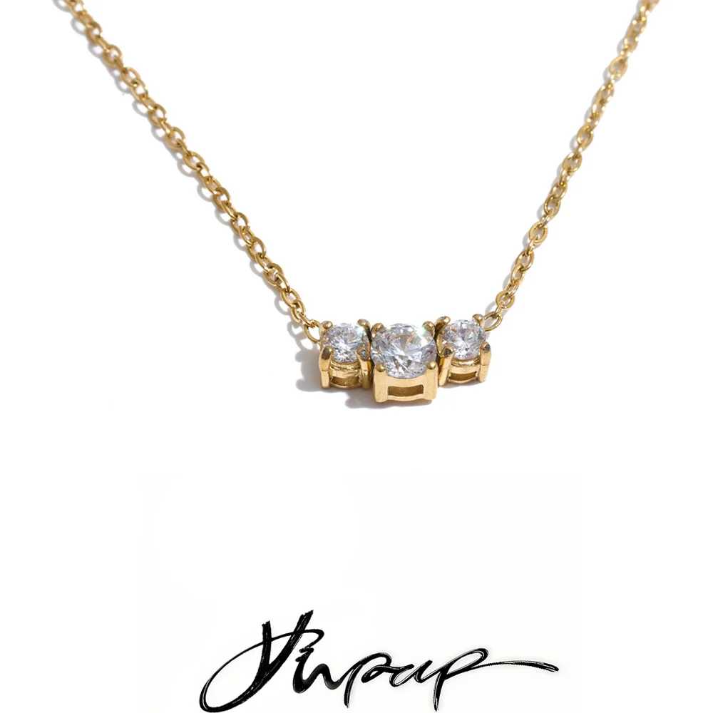 Yhpup Edelstahl-Zirkonia-Anhänger-Halskette PVD-beschichtet Modern Ästhetisch Zart Glamourös Abschlussball-Schmuck-Accessoires