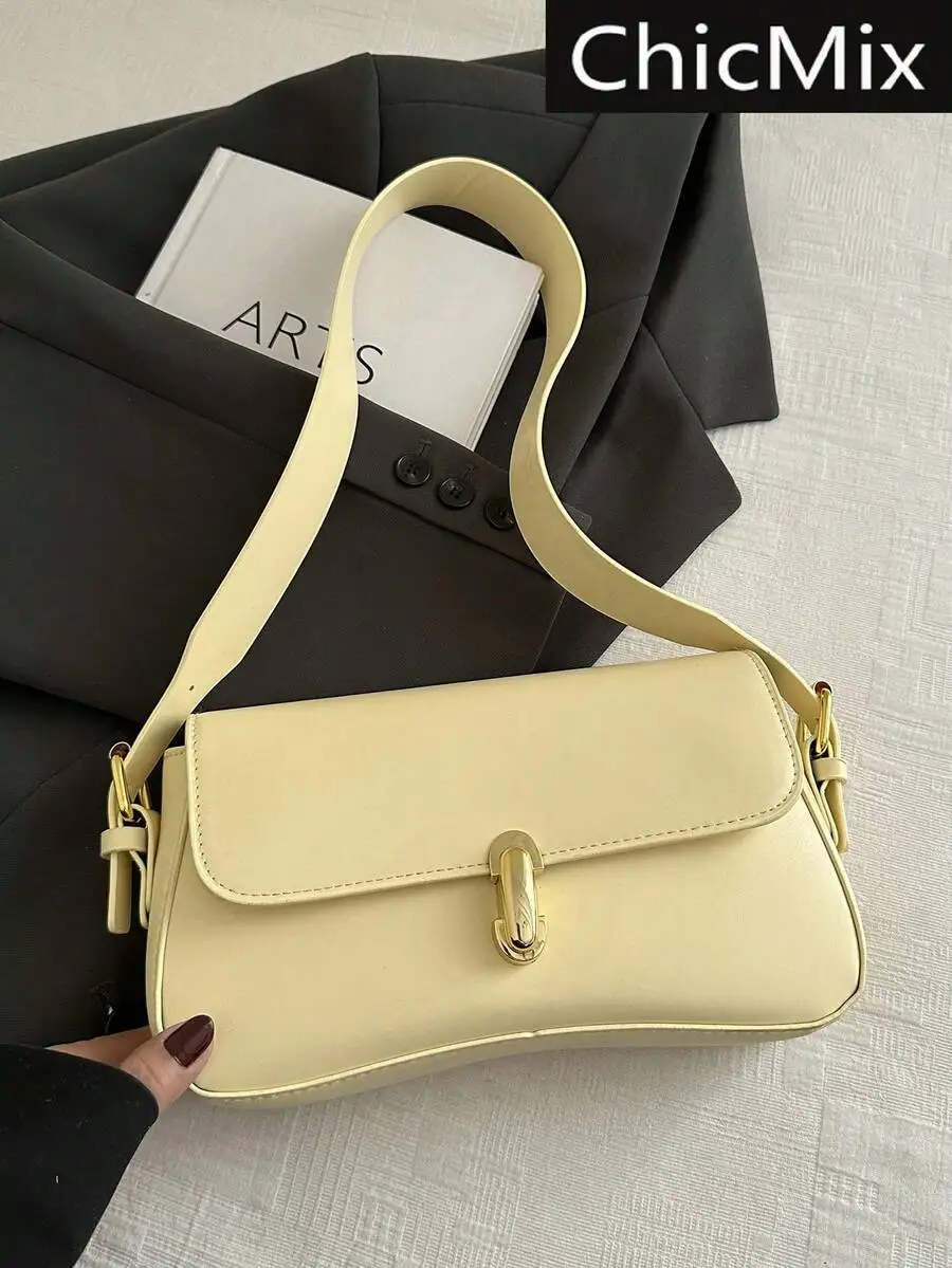 

Solid Metal Decor Shoulder Bag - Minimalist Underarm Purse for Work Commute
