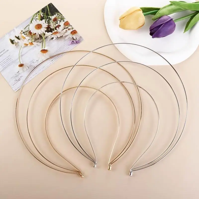 652F Smooth Metal Headbands Women Hair DIY Craft Blank Thin Steel Wire Frame Hairband for Head Bands Christmas Gift Golden